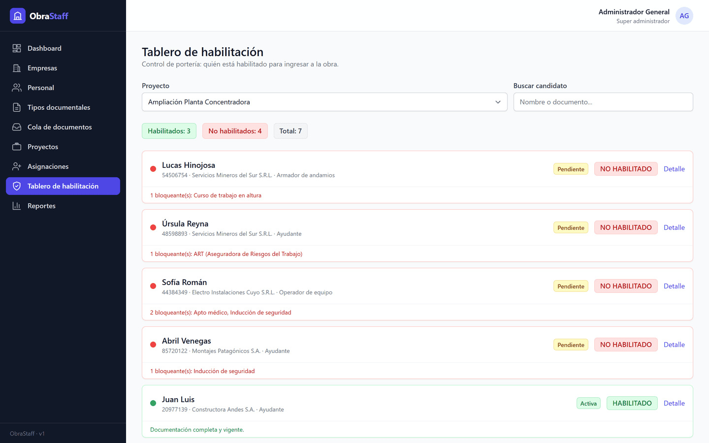 OBRASTAFF — real product screenshot